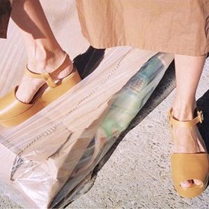 Maryam Nassir Zadeh “Tine” Flat-form Sandals Camel Size 38